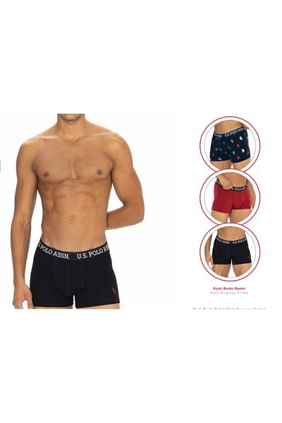 U.S. Polo Assn. Men'S, Licensed, Uspa, (Black-Burgundy-Printed) 3-Pack Boxers