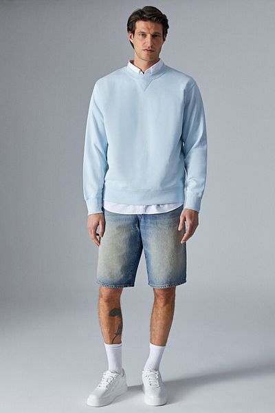 GRIMELANGE Bonell Men's 100% Cotton Relaxed Crew Neck Long Sleeve Light Blue Sweatshirt