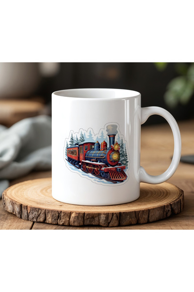 BB TRADE White Ceramic Printed Mug with Train Ride Design 330ml