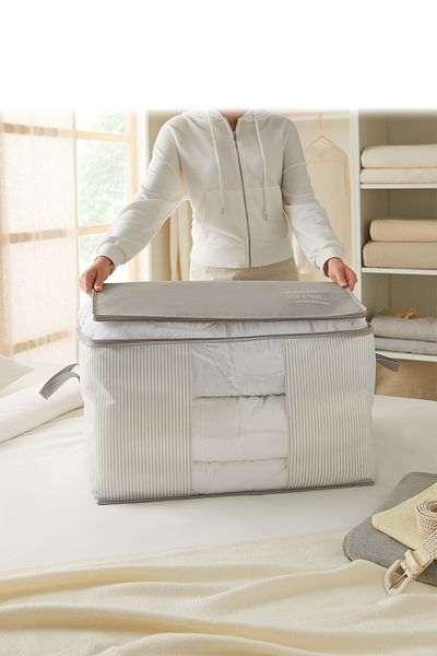 Ocean Home Textile Large Size Windowed Stuff&things Gray Striped Pillow Quilt Sweater Bag 60x43x35
