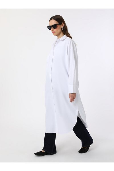 Benin Benin Cotton Poplin Oversize Shirt Tunic - White