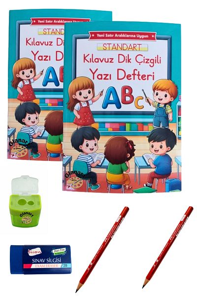 Glanart New Curriculum Large Size Guide Vertical Striped Beautiful Writing Notebook and Jumbo My First Pen Set 48 Pages.