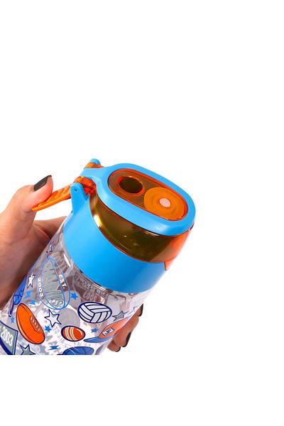 Eazy Kids طقم صندوق غداء وزجاجة مياه تريتان مع بخاخ، كرة قدم - أزرق، 750 مل