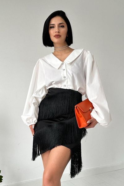 modaserdem Black Tasseled Satin Skirt
