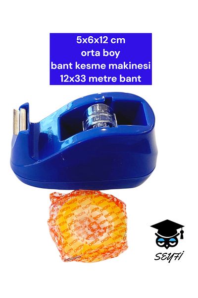 SEYFİKİRTASİYE 5X6X12 cm Medium Size Tape Cutting Machine 12X33 Meter Tape Blue