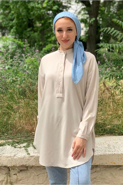 Moda Rosa 25Y4329 - Beige - Semi Buttoned Tunic