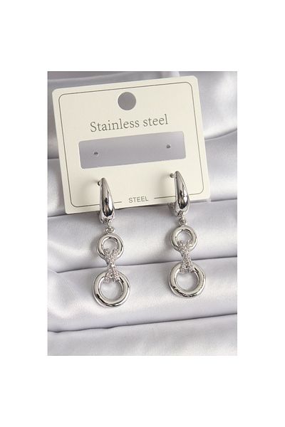 Skygo 316L Steel Silver Color Zircon Stone Circle Model Women's Earrings - Tj-Bkp9723
