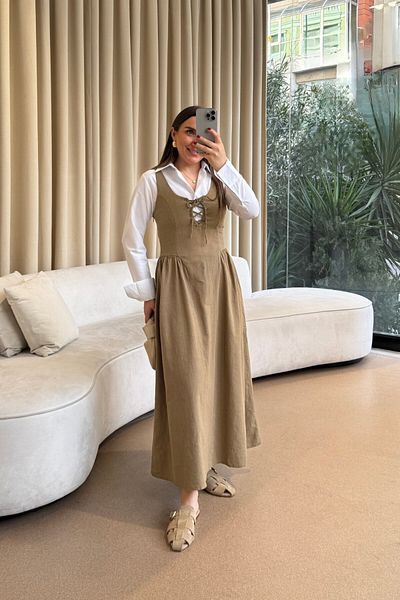 Tuba Butik Strappy Front Tie Midi Dress