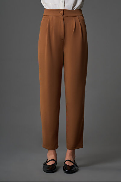 Mizalle Basic Örme Krep Kahve Pantolon