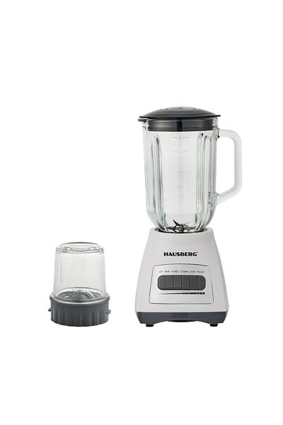 Hausberg Blender Cu Rasnita Hb-7772ab, 500w, Capacitate 1.5l, Bol Din Sticla, 4 Viteze, Lame Din Inox, Alb
