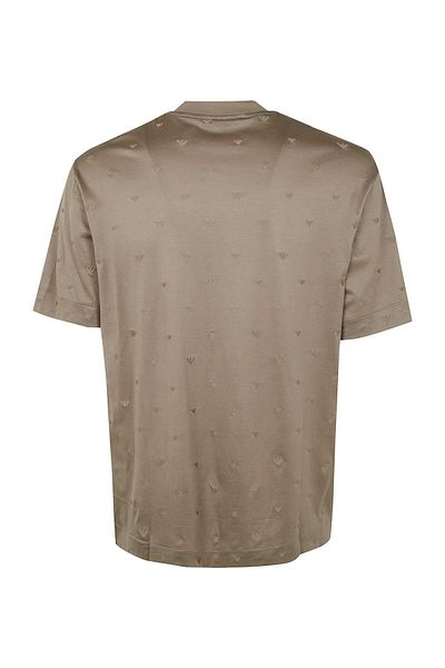 Emporio Armani Men's Eagle Embroidered T-Shirt - Regular Fit, Semi-Long Body, Brown