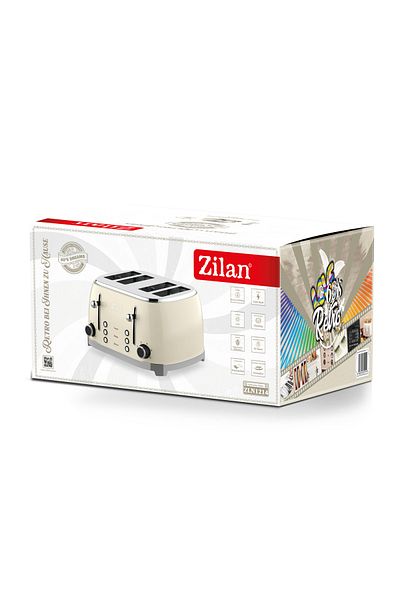 Zilan Prajitor de paine Retro Zilan ZLN1214, 4 felii, 1500W, 6 trepte, dezghetare, reincalzire