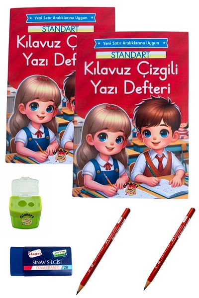 Glanart New Curriculum Small Size Klavuz Striped Beautiful Writing Notebook and Jumbo My First Pencil Set 48 Syf.