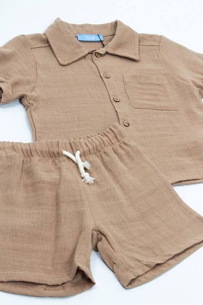 Next Baby Little Twins 100% Cotton Milk Coffee Short Sleeve Muslin Bottom Top Set