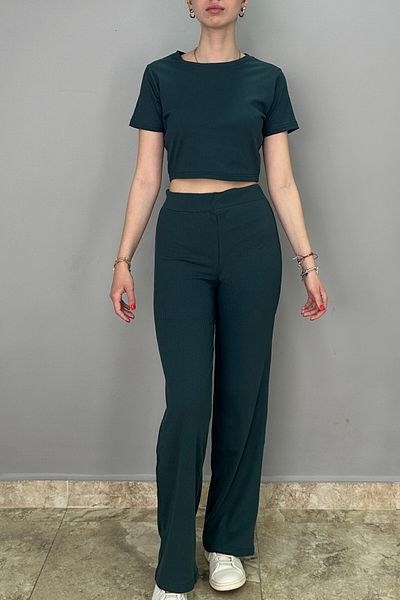 Tam Moda Women's Petrol Color Trousers-Body Suit