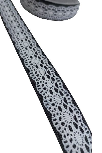 MBB ETİCARET Taffeta Lace Look Ribbon Black 25 mm 10 Meters