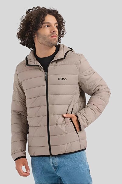 BOSS Su Geçirmez Regular Fit Kapüşonlu Erkek Mont Yeşil