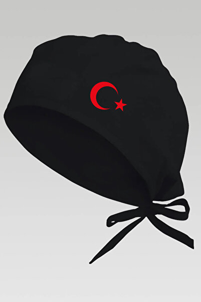 enmalife Kırmızı Ay Yıldızlı Siyah Chef Bonesi | Özel Tasarım Aşçı Ve Şef Bonesi