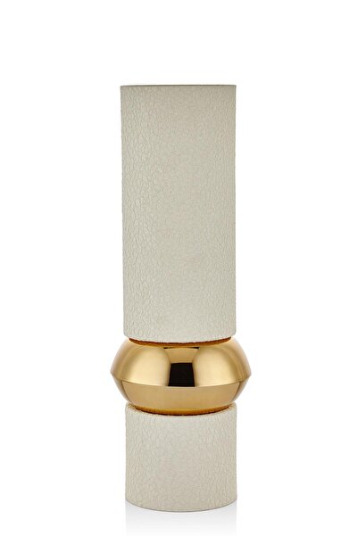SETABIANCA Seta Textured Dark Vazo Silindir Cream Gold 15*15*45 Cm