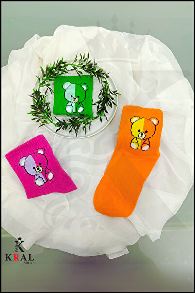 KRAL SOCKS Унисекс (6 чифта) Комплект цветни памучни чорапи Symmetry Face Tennis Model, устойчиви на пот