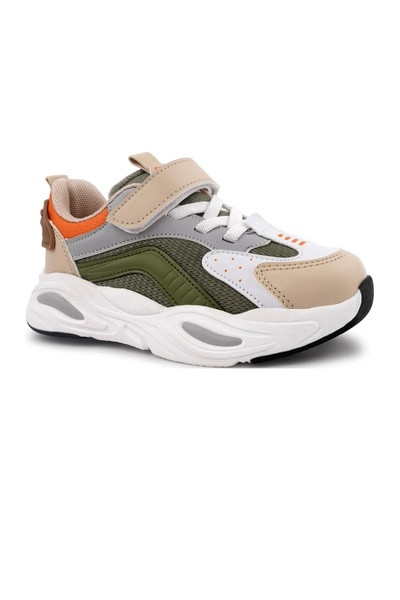 Cool Kids Evo Men's Khaki Gray Velcro Orthopedic Comfortable Light Sole Daily Children's Sports Shoes