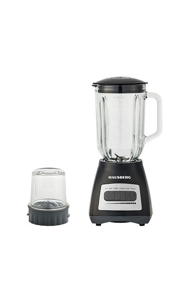 Hausberg Blender cu rasnita HB-7772NG, 500W, Capacitate 1.5L, Bol din Sticla, 4 Viteze, Lame din Inox, Negru
