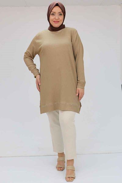 Eslina 58062 Large Size Wrap Cuff Tunic - Mink