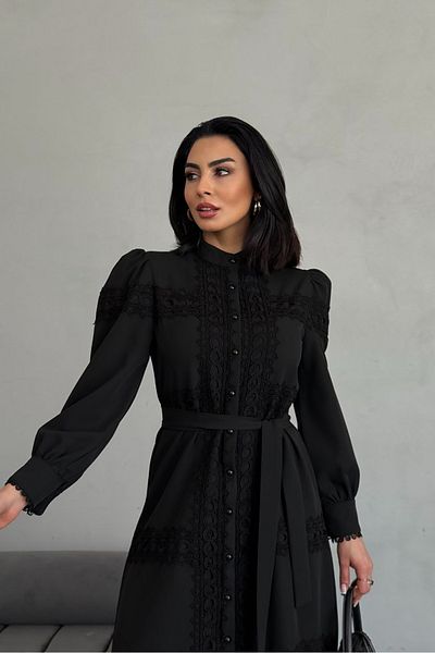 Neşeli Butik rochie detaliata dama din dantela neagra NBEMP2677