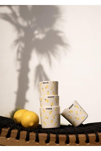 KİRAZHOME Handmade Ceramic Coffee Cup with Lemon Mama Written