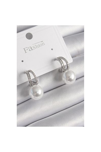 Skygo Silver Color Zircon Stone Pearl Detail Women's Hoop - Tj-Bkp9986