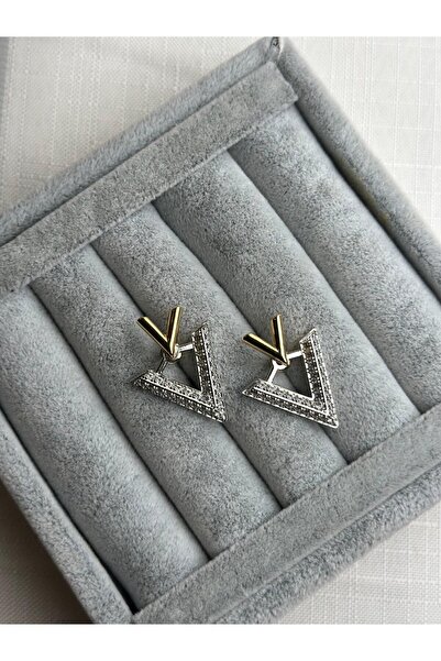 gingillo aksesuar سلسلة خاصة من الفضة والذهب التفاصيل V الأقراط