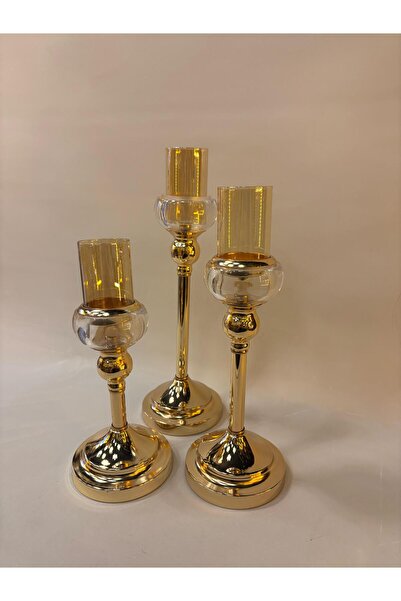 Genel Markalar 3'lü Altın Renk Dekoratif Şamdan