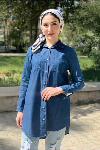 Moda Rosa 25Y4368 - Dark Blue - Jeans Shirt with Straps