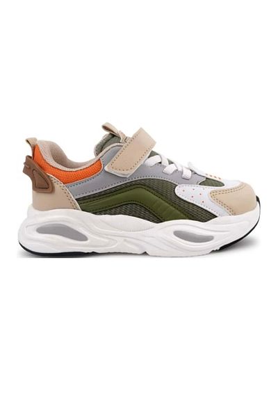 Cool Kids Evo Men's Khaki Gray Velcro Orthopedic Comfortable Light Sole Daily Children's Sports Shoes