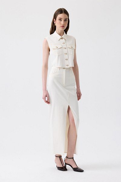 rue Long Ecru Skirt with Slit Detail
