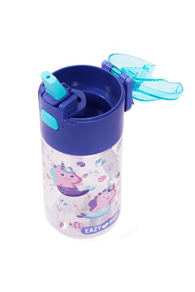 Eazy Kids طقم صندوق غداء وزجاجة مياه تريتان مع صندوق وجبات خفيفة، حورية البحر - أرجواني، 450 مل