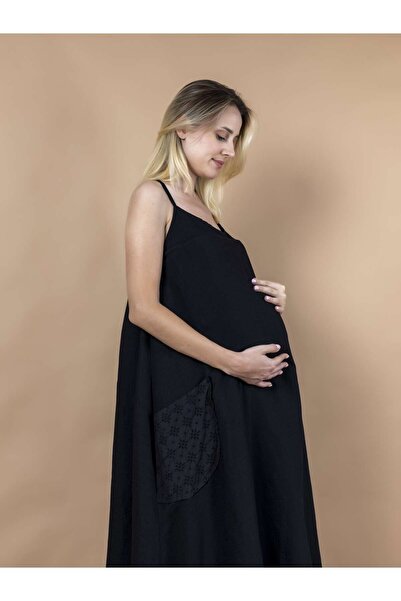 SARE ERKMEN Hamile Elbisesi Ip Askılı Astarlı %100 Keten Kumaş
