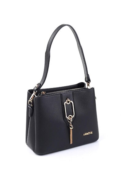 Armine حقيبة يد وكتف نسائية بسحاب ومفصلة بإبزيم يومي باللون الأسود
