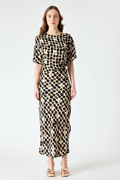 FEVER Gold toka detaylı leopar desenli elbise