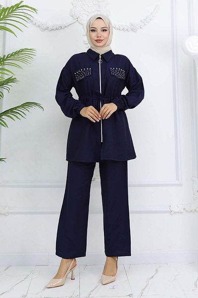 benguen Navy Blue Stone Linen - Airobin Suit 4766