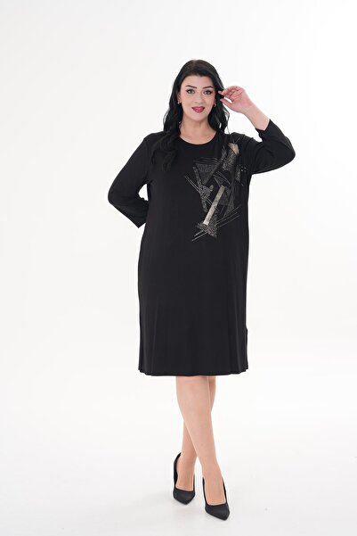 Siyezen Large Size Stone Printed Oversize Dress