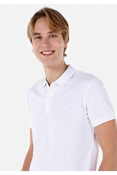 Colin's Tricou alb cu mânecă scurtă pentru bărbați, cu gât polo, cu croială clasică