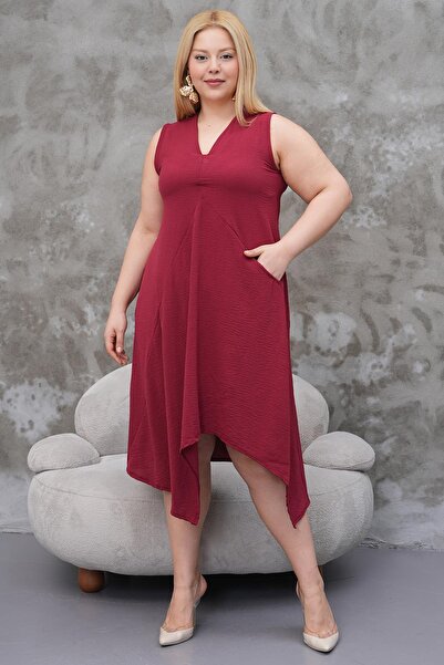 Siyezen Large Size Asymmetry Cut Pocket Dress