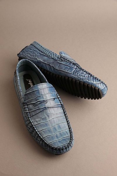 Gondol Loafer clasic pentru bărbați din piele naturală Blue Croco 42 ttx.202