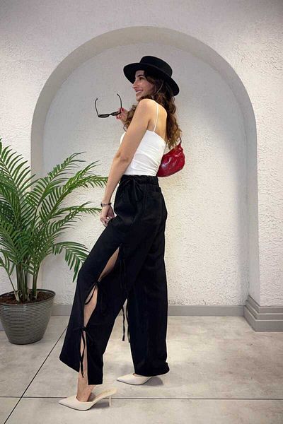 Clothing palette Slit Detail Pants with Bow