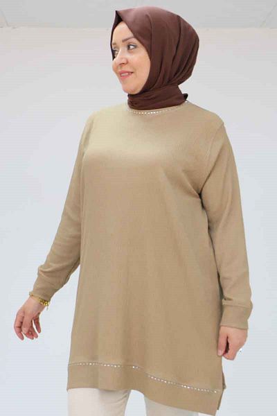 Eslina 58062 Large Size Wrap Cuff Tunic - Mink