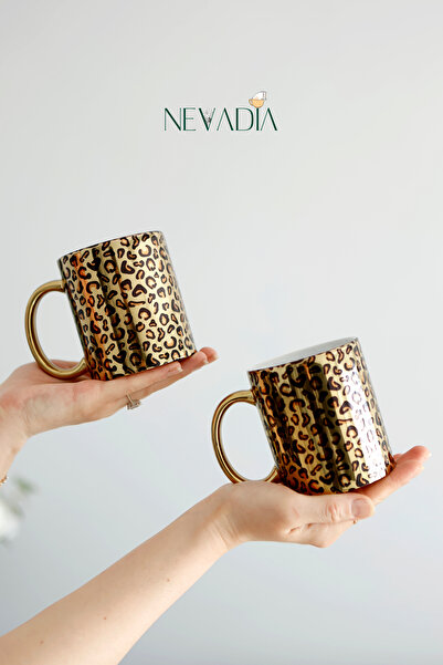 NevaDia 2li Leopar Desenli Kupa Bardak, Özel Gün Hediyesi Kahve Kupası - 400ml
