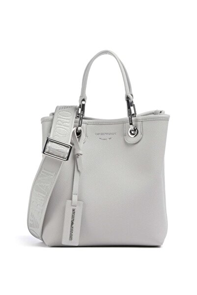 Emporio Armani Women's Wide Leather Short Hand Holding Long Logo Detailed Strap Gray Shoulder Bag Ew 000362   Af12036-M8118
