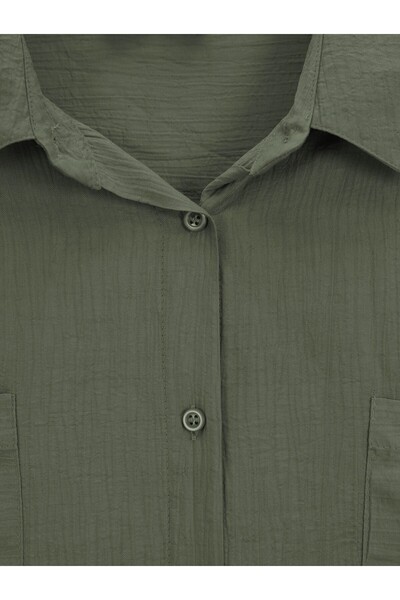 Modamorfo Сорочка-туніка з двома кишенями, овальним вирізом і складеними рукавами - хакі