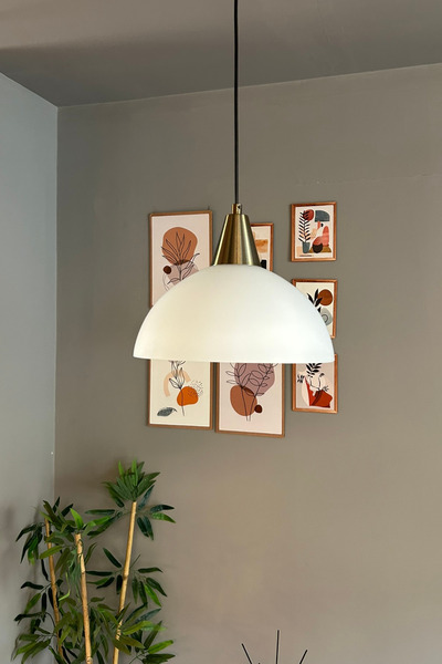 Bamyum Perry Beyaz Cam Tekli Avize Eskitme Huni Başlık Retro Sarkıt Lamba Restoran Salon Aydınlatma